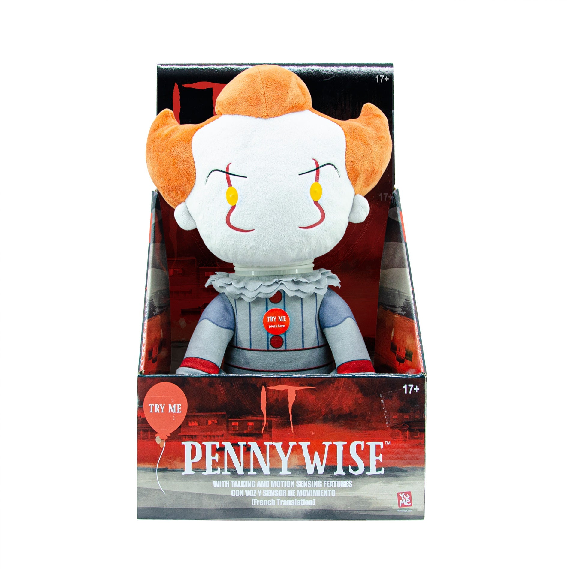 Horror IT Creepy Pennywise 12” Soft Toy - Includes motion sensors, sounds and lights - YuMeToys